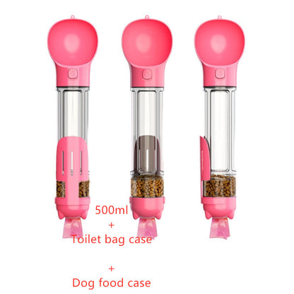 3-in-1 Portable Pet Water Bottle – Feeder, Bowl & Waste Bag Dispenser for Travel