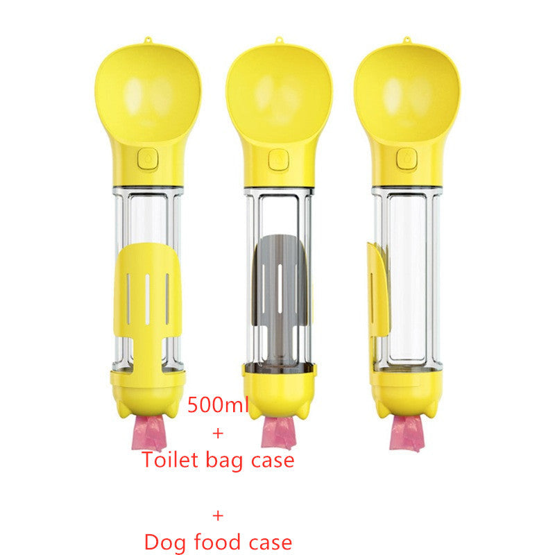 3-in-1 Portable Pet Water Bottle – Feeder, Bowl & Waste Bag Dispenser for Travel