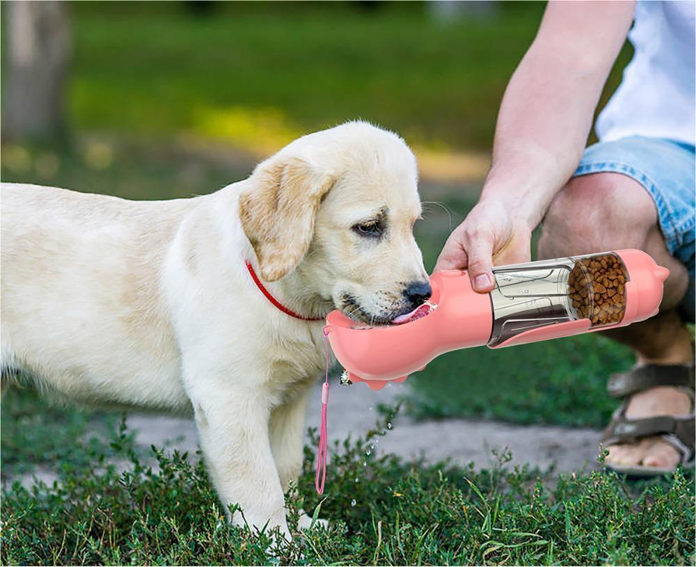 3-in-1 Portable Pet Water Bottle – Feeder, Bowl & Waste Bag Dispenser for Travel