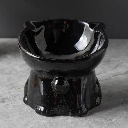 Cute Ceramic Black Cat Bowl – Elevated Drinking Dish for Pets