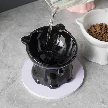 Cute Ceramic Black Cat Bowl – Elevated Drinking Dish for Pets