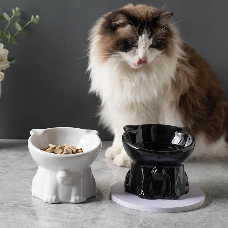 Cute Ceramic Black Cat Bowl – Elevated Drinking Dish for Pets